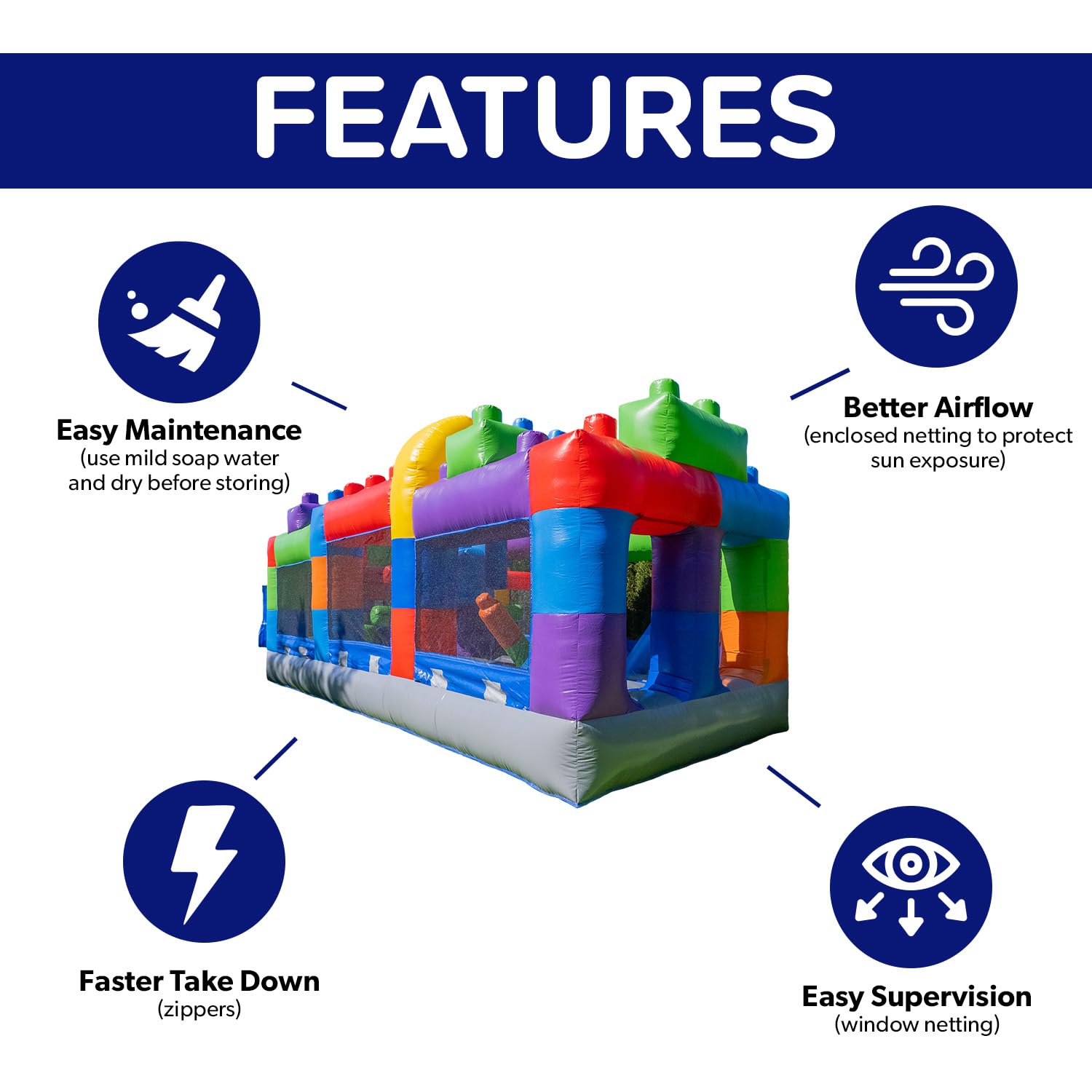 HeroKiddo 20ft Block Party Commercial Inflatable Obstacle Course with Blower