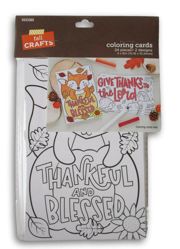 Thanksgiving Coloring Cards Kids Table Activity - 24 Pieces, 2 Designs
