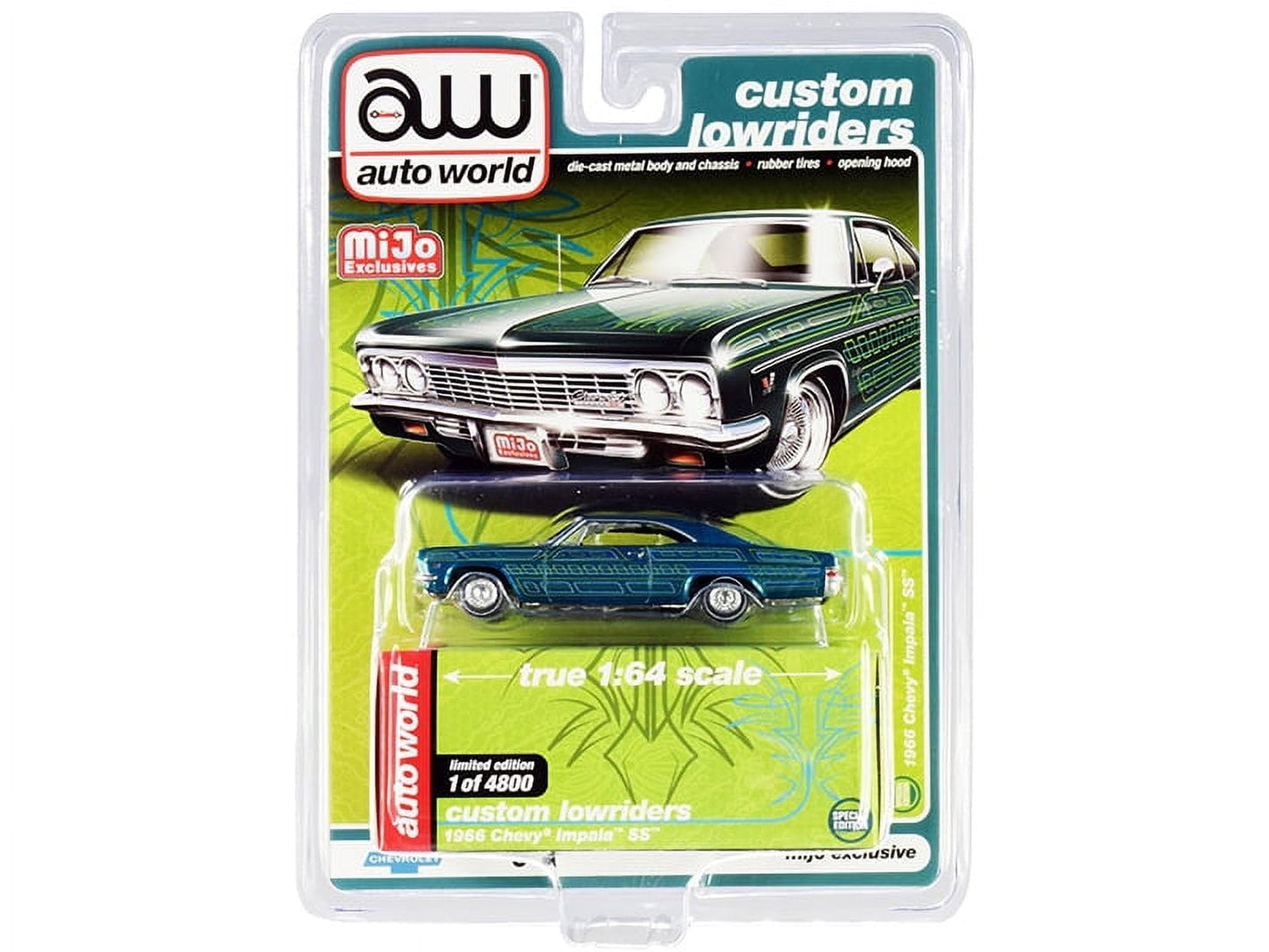 AUTO WORLD Autoworld CP7740 1966 Chevrolet Impala SS Limited Edition to 4800 Piece 1 by 64 Scale Model Car, Metallic Blue