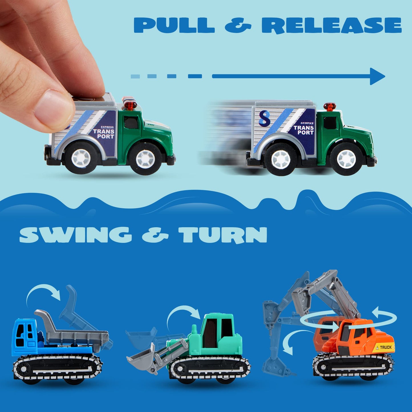 JOYIN 25 Pieces Pull Back Cars and Trucks Toy Vehicles Set for Toddlers, Girls and Boys Kids Play Set, Party Favors, School Gifts, Goodie Bags