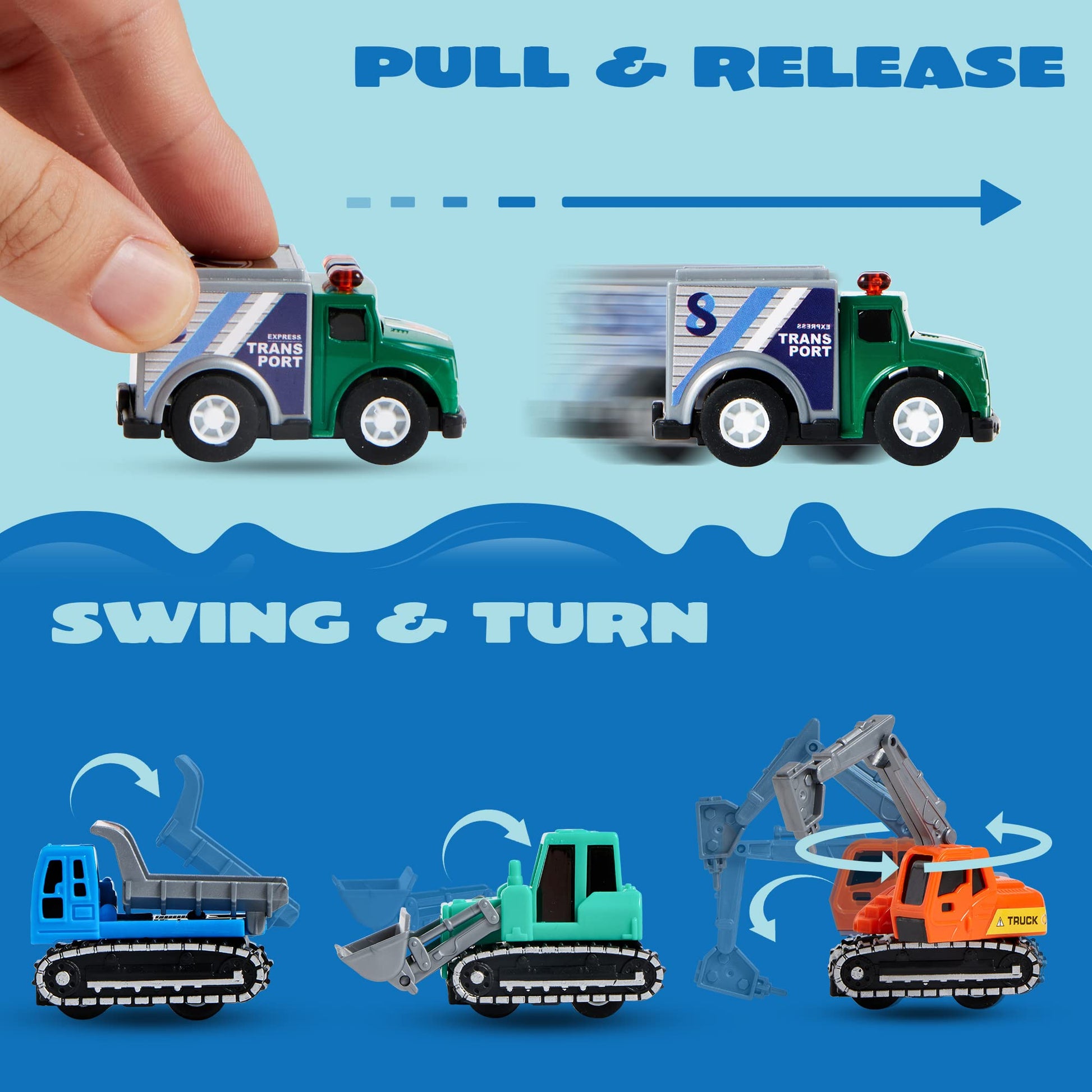JOYIN 25 Pieces Pull Back Cars and Trucks Toy Vehicles Set for Toddlers, Girls and Boys Kids Play Set, Party Favors, School Gifts, Goodie Bags