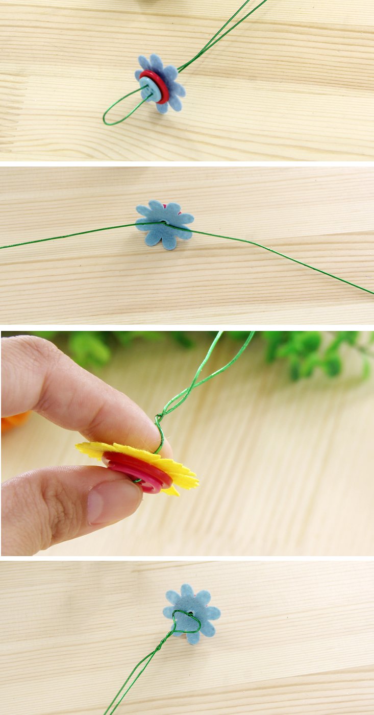 Carykon DIY Craft Iron Wire Button Felt Bouquets Kit, Make 40 Flowers (8-Petal Flowers)