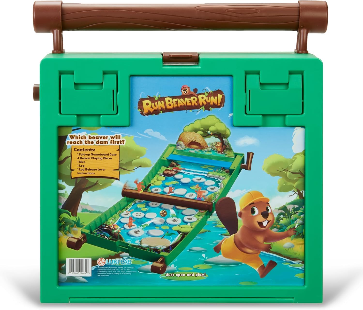 Run Beaver Run - A Fast-Paced Family Board Game with Rolling Log Travel-Friendly Design Perfect for Kids Ages 5+ 2-4 Players Includes Beaver Pieces