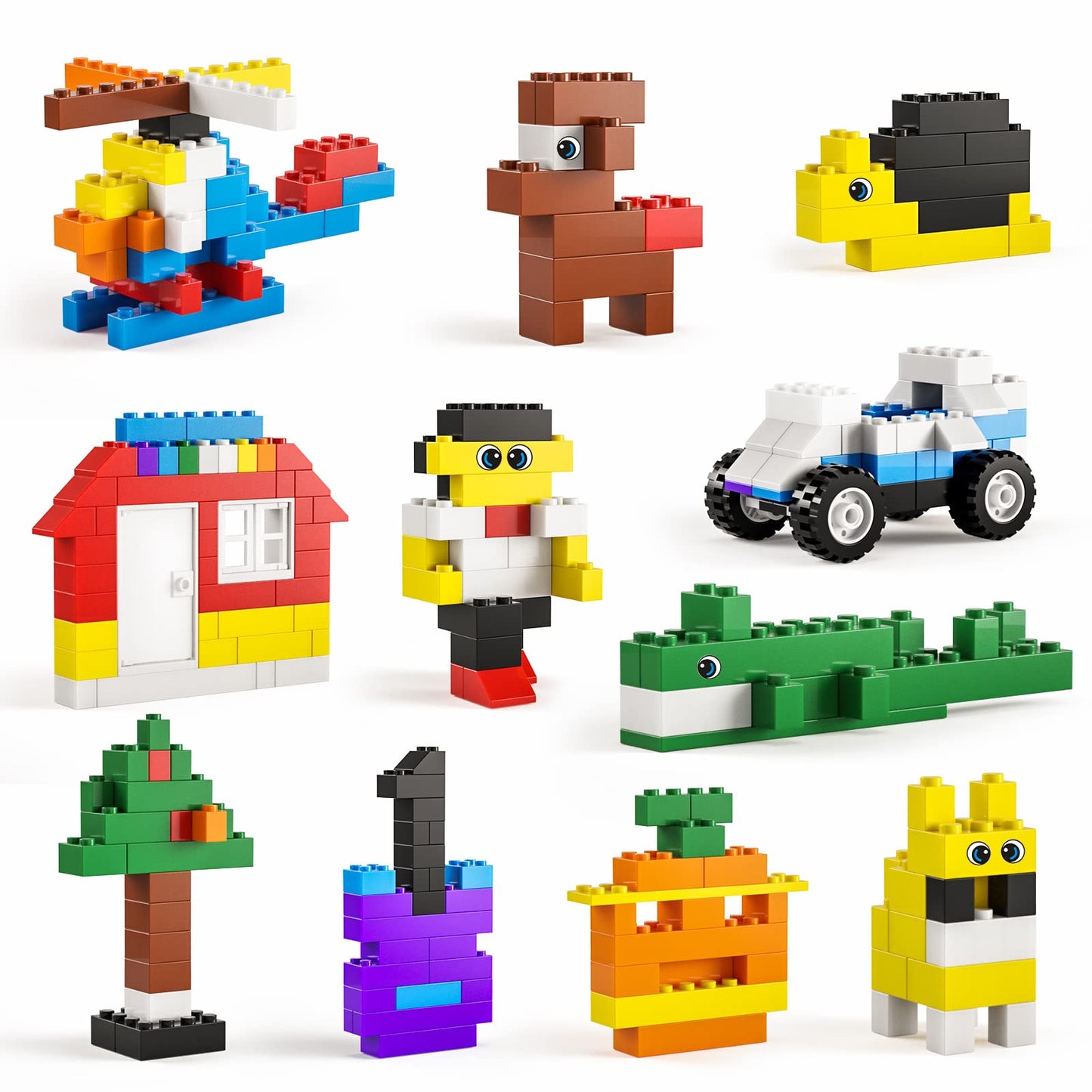 burgkidz Building Blocks Set with Storage Box and Lid Baseplate: 568 Pieces Classic Bricks Compatible with Major Brands, Wheels Doors Windows, STEM