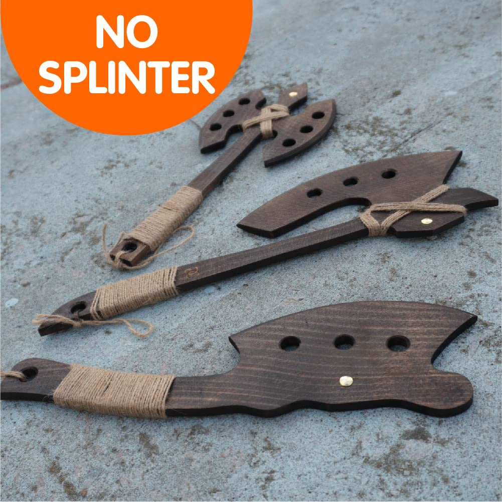 CG Games Engaging Wooden Axes for Kids -3 Pack Eco-Friendly Handmade Wooden Toy Axes - Durable, Safe, Chemical Free Outdoor Play Equipment for Kids