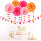 Hot-Pink Burnt-Orange Fall Party Decorations - 23pcs Birthday Baby Shower Tissue Pom Poms Streamers,Sunset Autumn Thanksgiving Tassel Garland