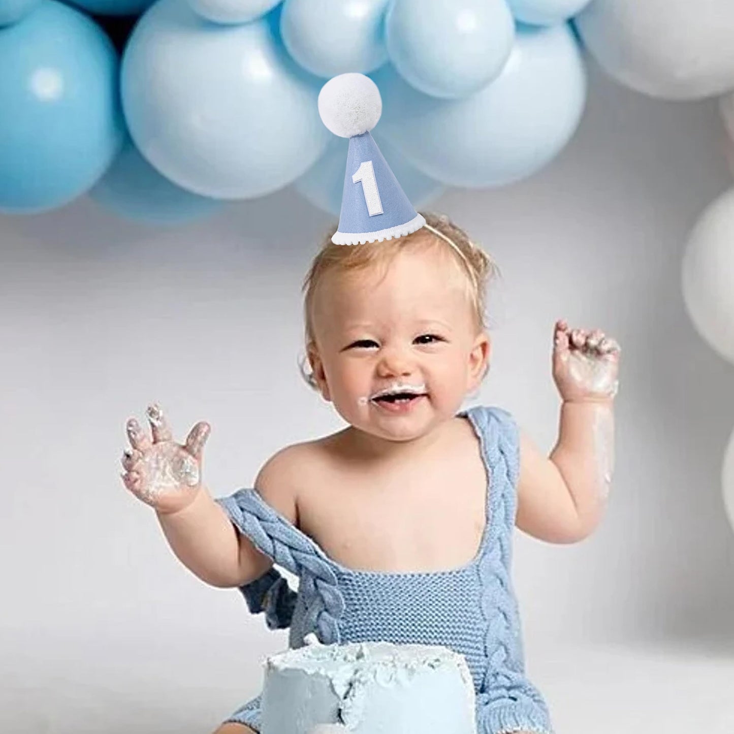YOUAME Blue 1st Birthday Party Hat - Crown for Birthday Decorations, Photo Props, and Dressing