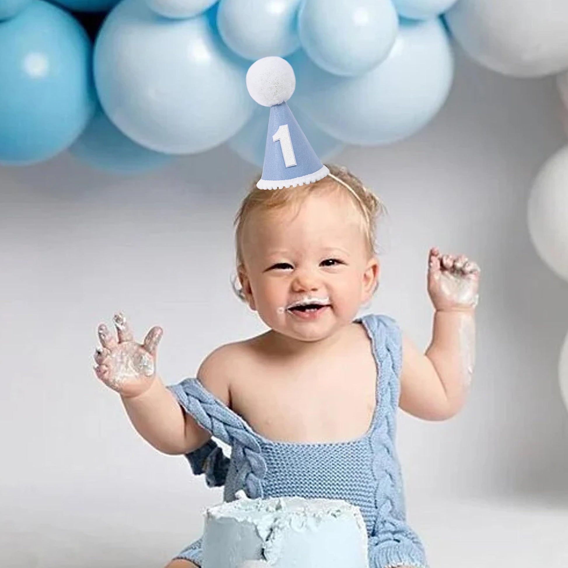 YOUAME Blue 1st Birthday Party Hat - Crown for Birthday Decorations, Photo Props, and Dressing