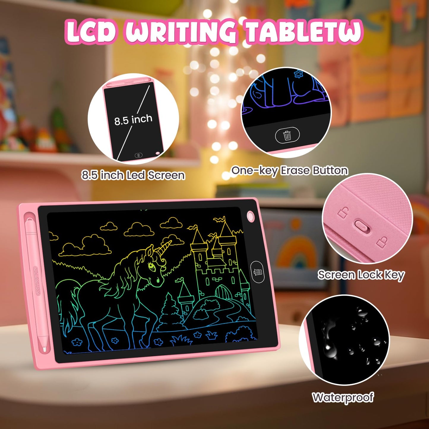 3 Pack LCD Writing Tablet for Kids - Erasable and Reusable Toddler Doodle Board in 8.5 inch, Ideal Drawing Pad for Learning Toy for Ages 3-8, Gift