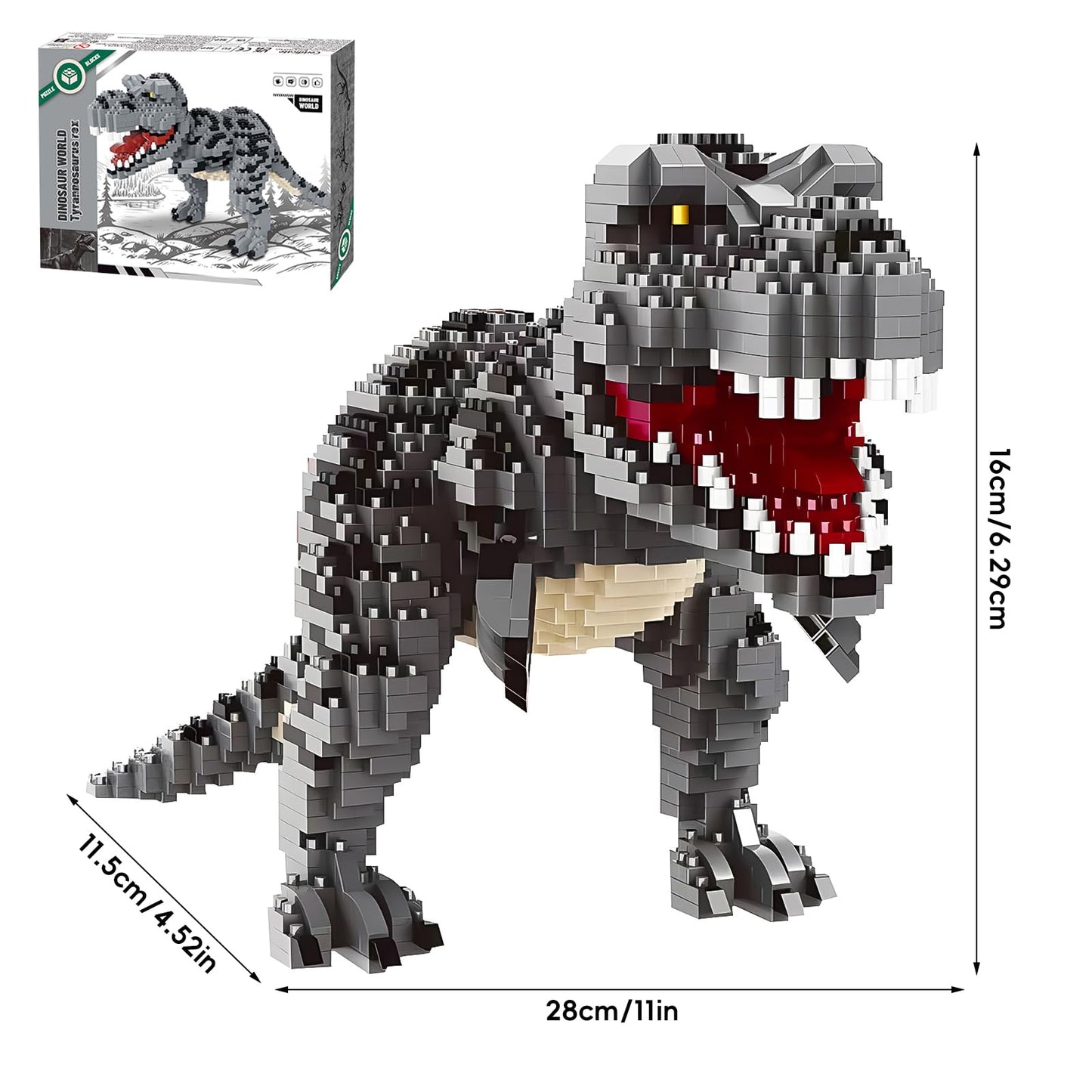 CSNRHG Dinosaur Tyrannosaurus Rex Model Decor Micro Mini Blocks Velociraptor Building Blocks Toy Birthday for Age 6+ Children Adults Teens 1530 Pieces