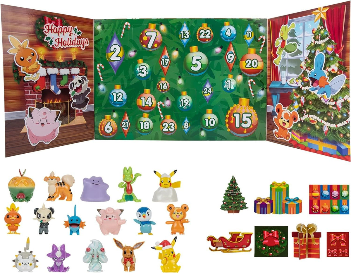 Pokémon PKW2689 Holiday Calendar-Features 16 2-Inch Battle Figures with Special Finish and Eight Unique Accessories, Multi, 43 x 7 x 12 Centimeters