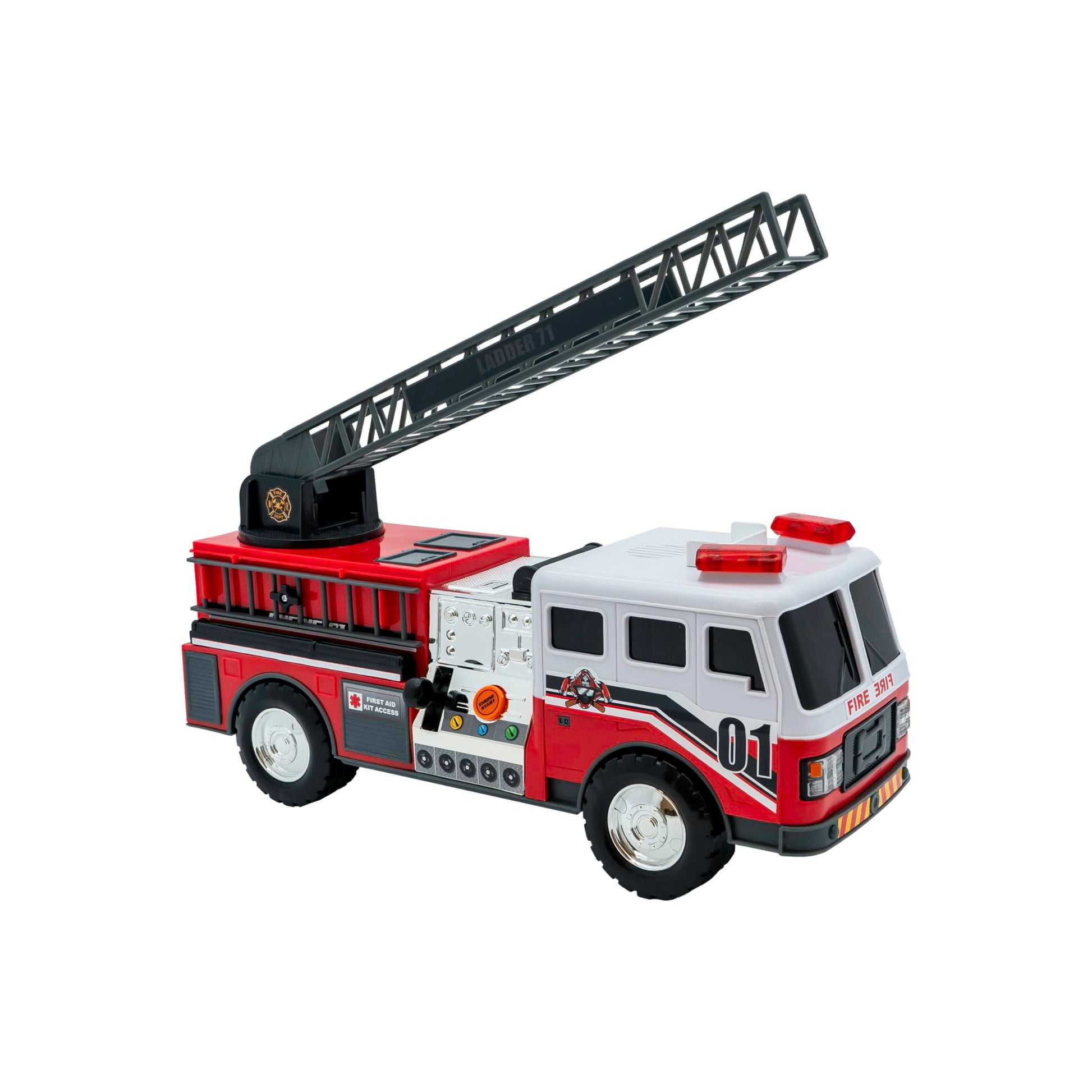 Mighty Fleet Action Drive 16" Interactive Fire Truck Toy w/Lights & Sounds, Firetruck Working Ladder, Motion Drive Action, Realistic Design