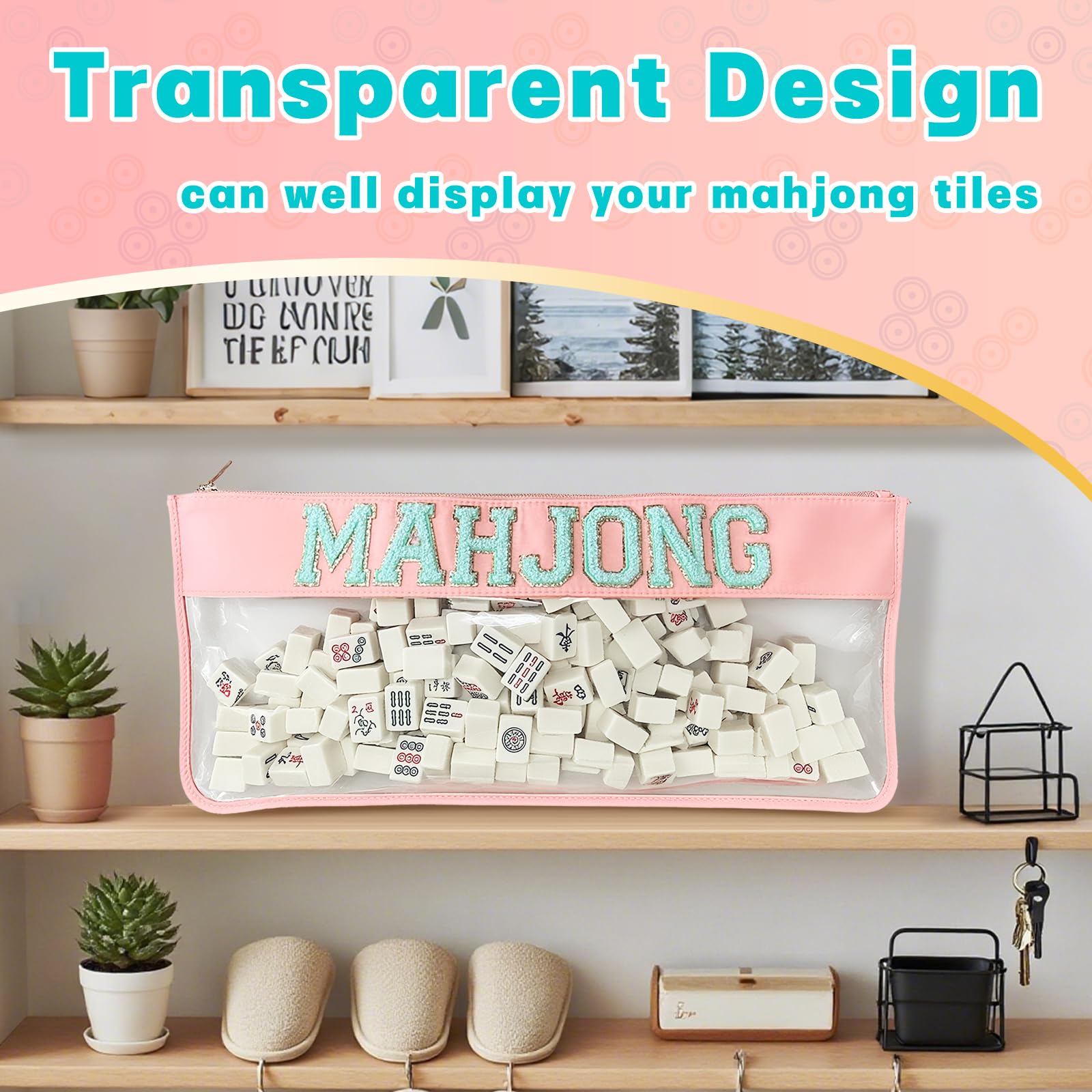 YUVFUDUOV American Mahjong Bag - Cute Mahjong Tiles Travel Bag, Empty Waterproof Storage Case for 166 Tiles with 4 Line Finders (Case Only)