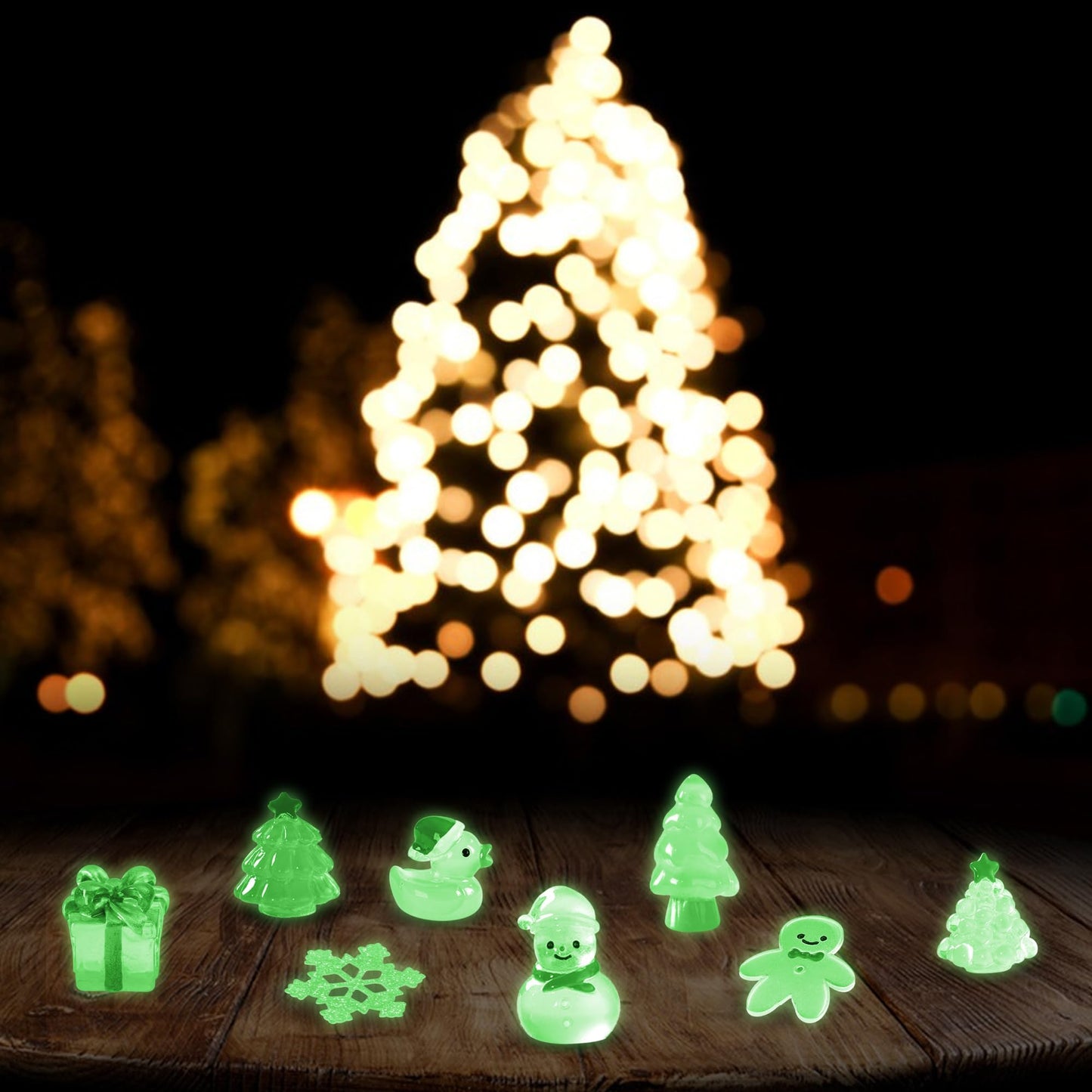 ZXSWEET 60 PCS Christmas Mini Resin Figures Glow in The Dark Miniature Figurines Aquarium Ornaments Charms for Garden Dollhouse Aquarium Home
