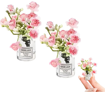 2 Pcs Miniature Flower Vases with Peach Blossoms - Handmade Dollhouse Vases for Micro Landscape, Resin Floral Decorations for Fairy Garden Scenes,Car