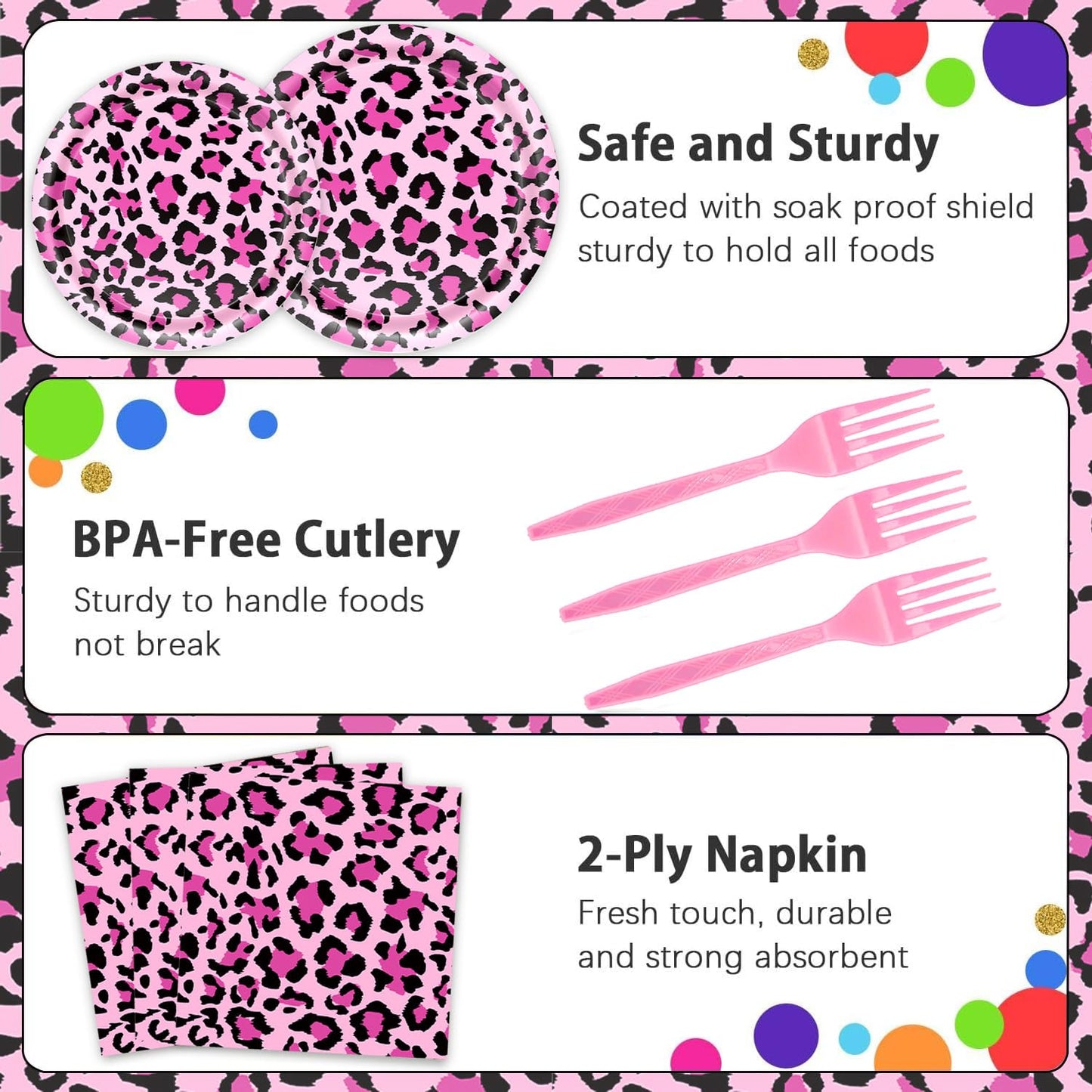 Cheetah Party Decorations Tableware Set, Serves 24 Guests - Cheetah Print Birthday Decorations includes Plates, Napkin, Forks, Leopard Print Party