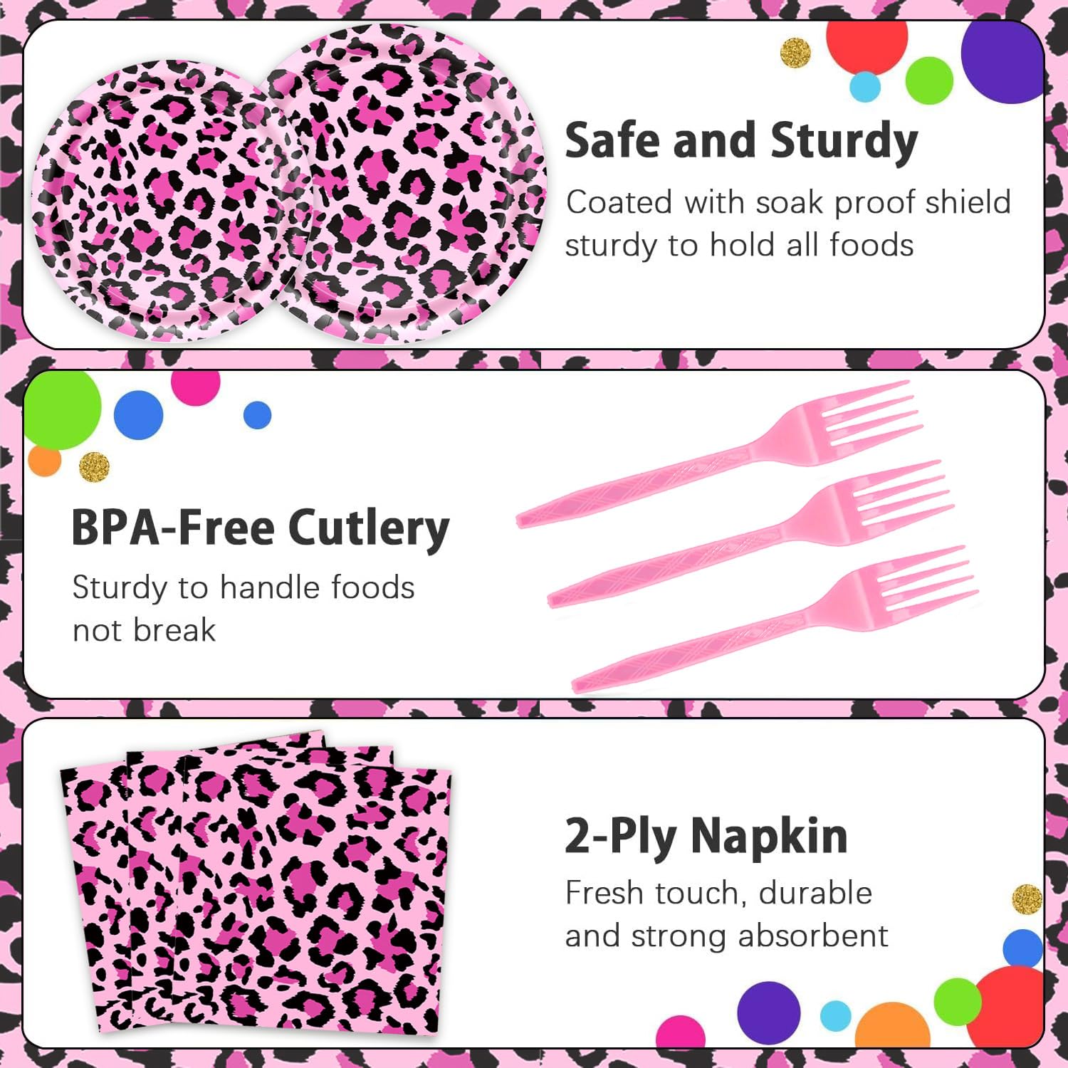 Cheetah Party Decorations Tableware Set, Serves 24 Guests - Cheetah Print Birthday Decorations includes Plates, Napkin, Forks, Leopard Print Party