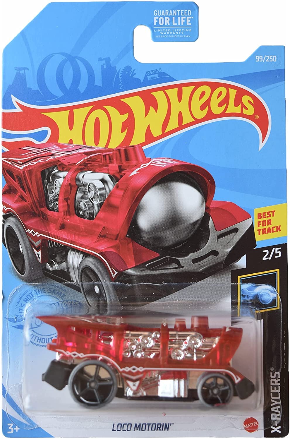 Hot Wheels Loco Motorin, Red 99/250 X-Raycers, 1:64 Scale Die-Cast Car, 3-6 Years, 4" W x 7" L x 2" H