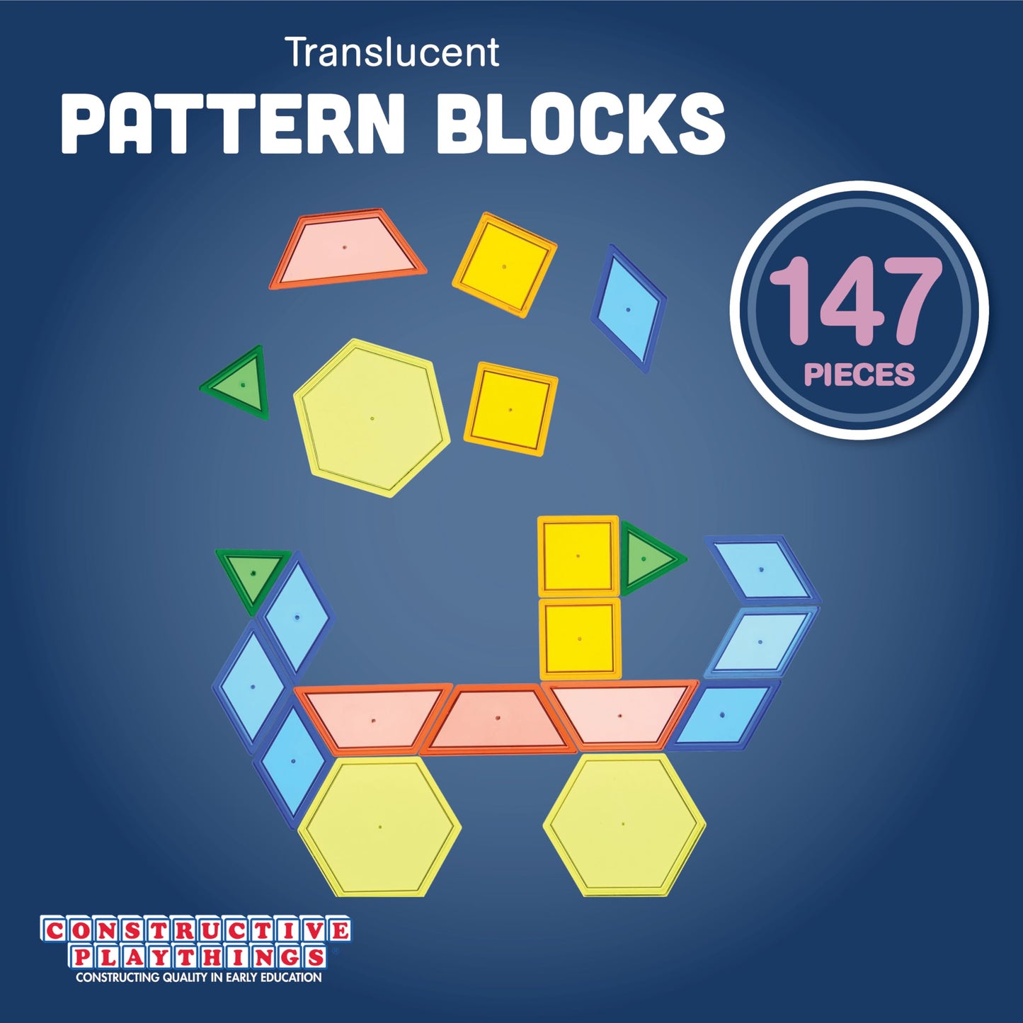 Constructive Playthings Translucent Pattern Blocks, Light Table Manipulatives, STEM Toys, Sensory Play, Create, Build and Design, Color Exploration