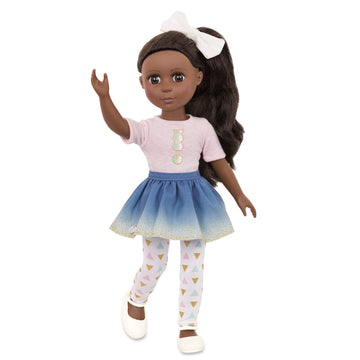 Glitter Girls - 14-Inch Fashion Doll - Long Brown Hair & Brown Eyes - Top & Blue - Ombre Skirt with Gold Glitter - Medium - Dark Skin Tone - 3+ Years