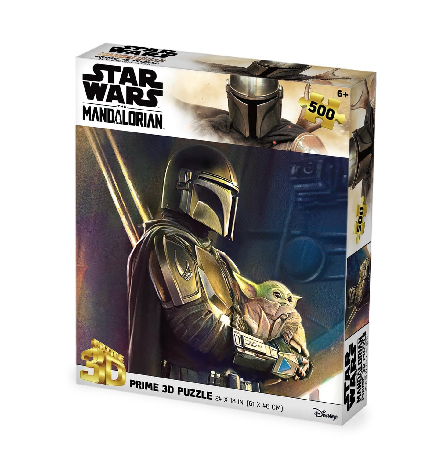 Prime 3D Mandalorian Star Wars Puzzle - 500 Piece 3D Lenticular Jigsaw for Adults & Kids, 24"x18" Motion Activity, Official Licensed Disney Gift