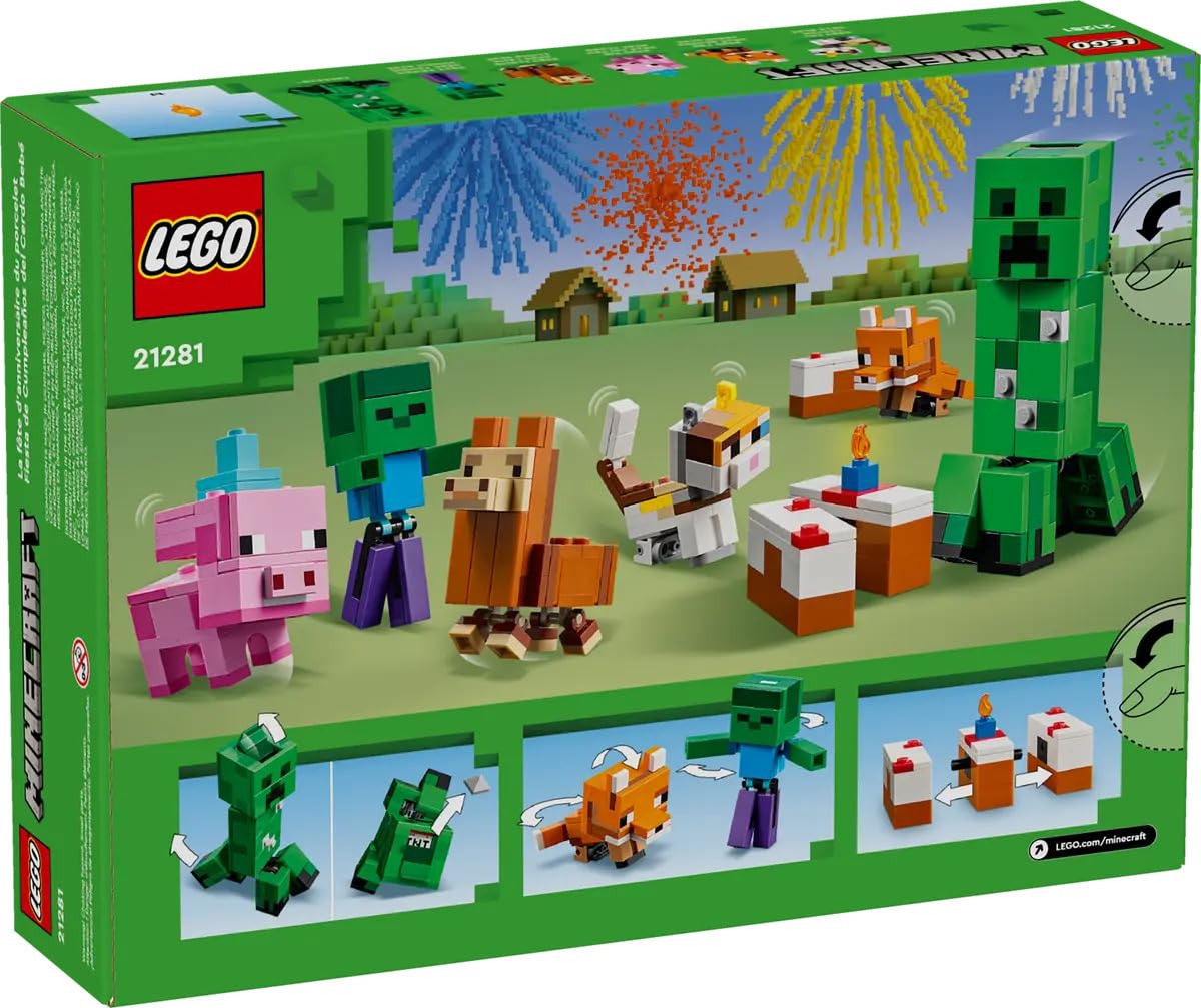 LEGO Minecraft 21281 Baby Pig’s Birthday Celebration - 351-Piece Build & Play Set with Creeper, Baby Pig, Fox, Llama, Cat, Zombie Mobs + Buildable