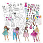 Barbie: Fabric Fashions Paper Dolls - Design Playset, 4 Dolls & Stands, Mix & Match Adhesive Outfits, Stickers-Gems-Ribbon, Storage Package, Kids 3+