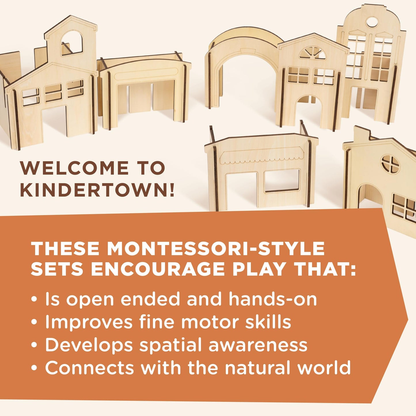 MindWare Kindertown Buildings Wooden Montessori Building Set - Building Blocks for Toddlers