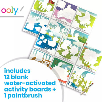 Ooly Water Amaze Mess-Free Travel Activity for Kids - 12 Reusable Reveal Boards & Brush, Paint with Water, Toddler Car & Airplane Craft - On The Farm