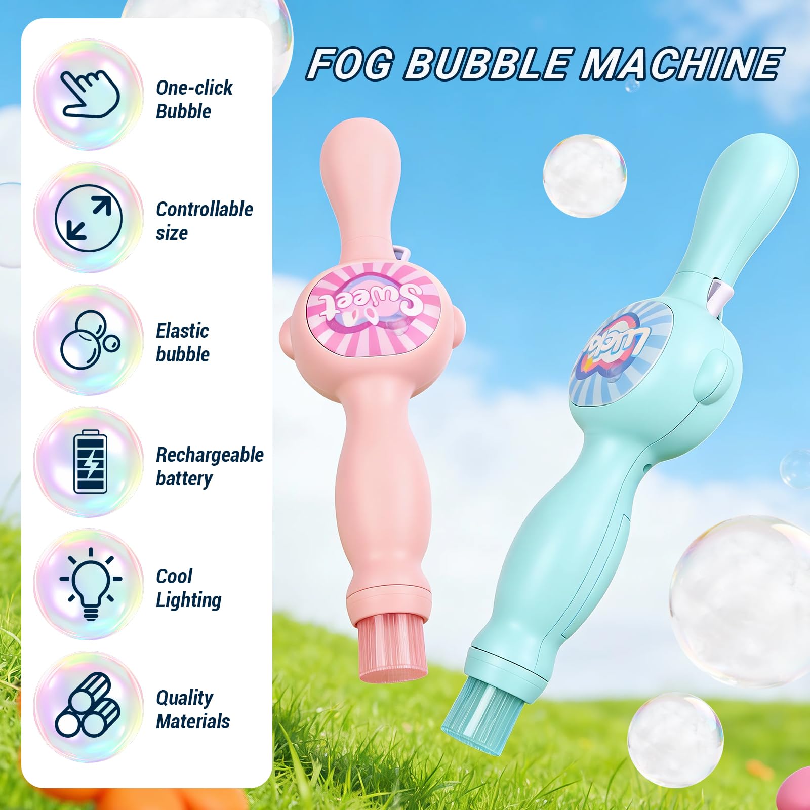 Fog Bubble Wand, Elastic Fog Bubble Machine for Kids, Blue