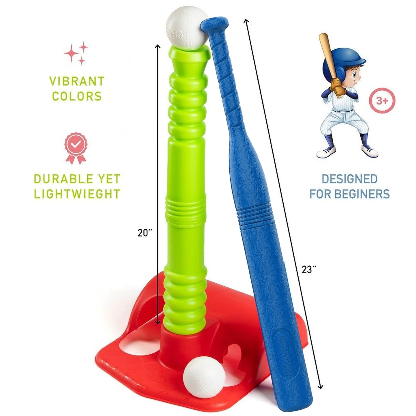 Play22 T Ball Set for Toddlers - Tball Set for Kids 3-5, 8 Large Balls, 23" Batting Tee - Kids Baseball Bat Tee - Wiffle Ball, Toddler Outdoor Toys