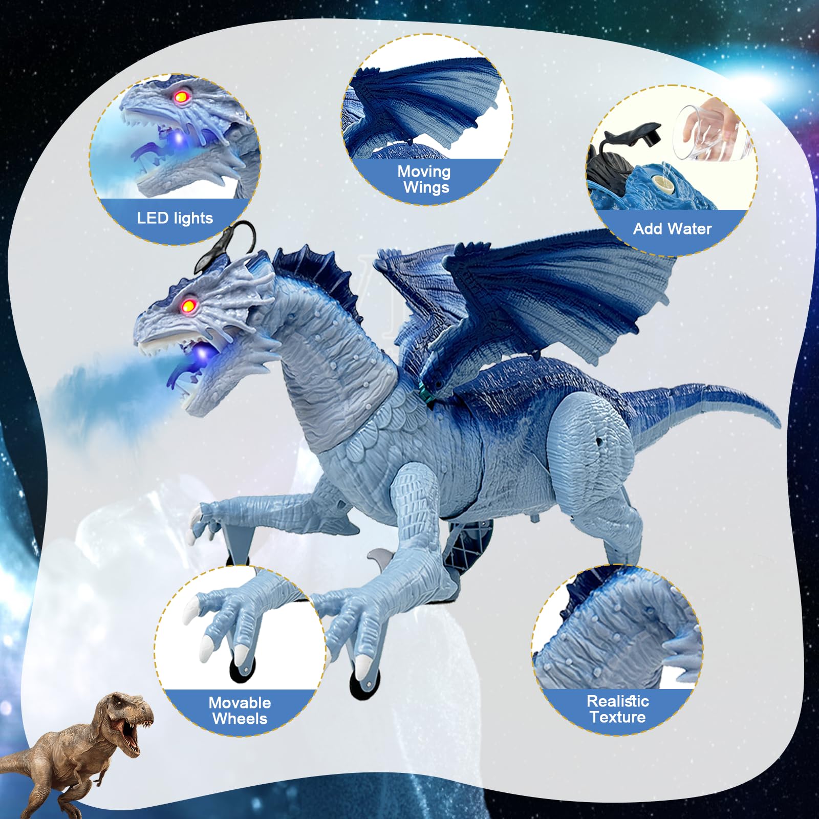 TALGIC Remote Control Dragon, Dragon for Kids with Spraying, Roaring, Swaying Head, Wings, Light-Up Interactive Robot Dinosaur Toys for Boys and