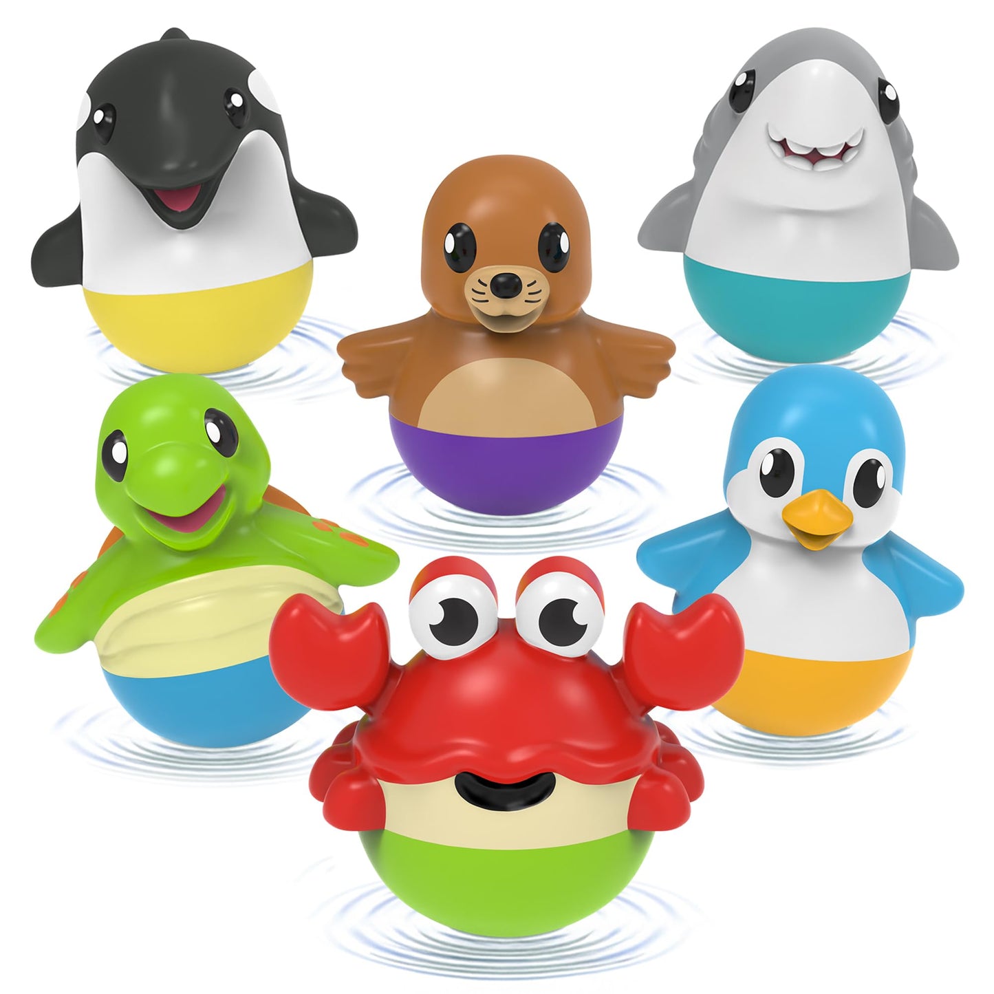 Tub Works® Tub Bobbers™ Bob, Wobble & Float Upright Toddler Bath Toys, 6 Pack | Unique Wobbling Action | Sealed, No Hole Baby Bath Toys | Engaging