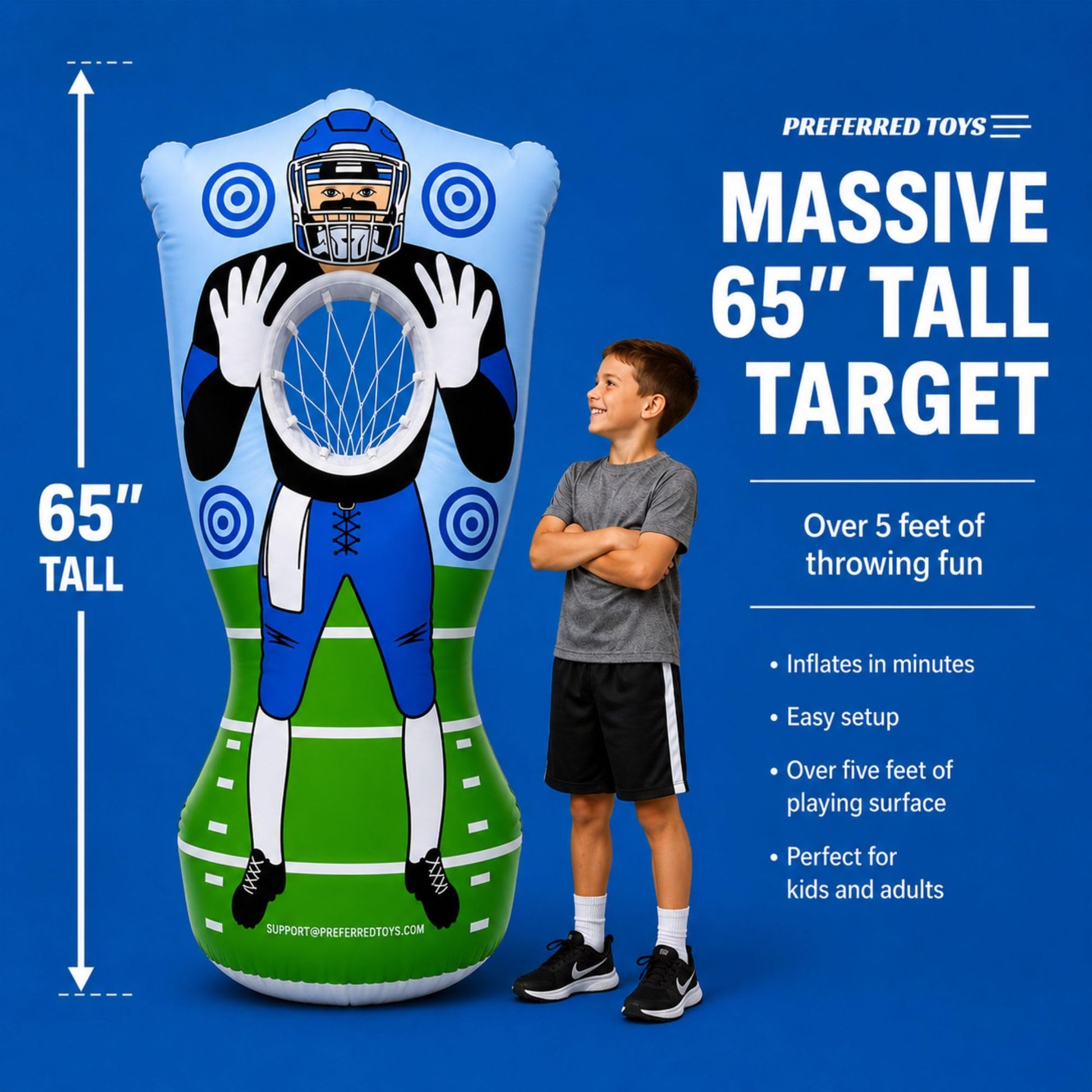 Preferred Toys 65 Inch Inflatable Football Target Toss for Kids, Red/Blue