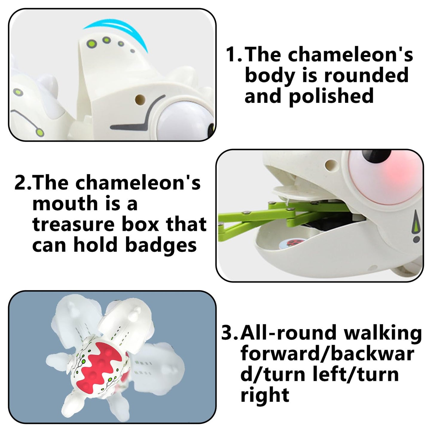 OSQI Interactive Remote Control Chameleon Simulation Toy for Kids - 2.4GHz RC Reptile with 5 Sound Effects, 12 Color Lights, Extending Tongue &