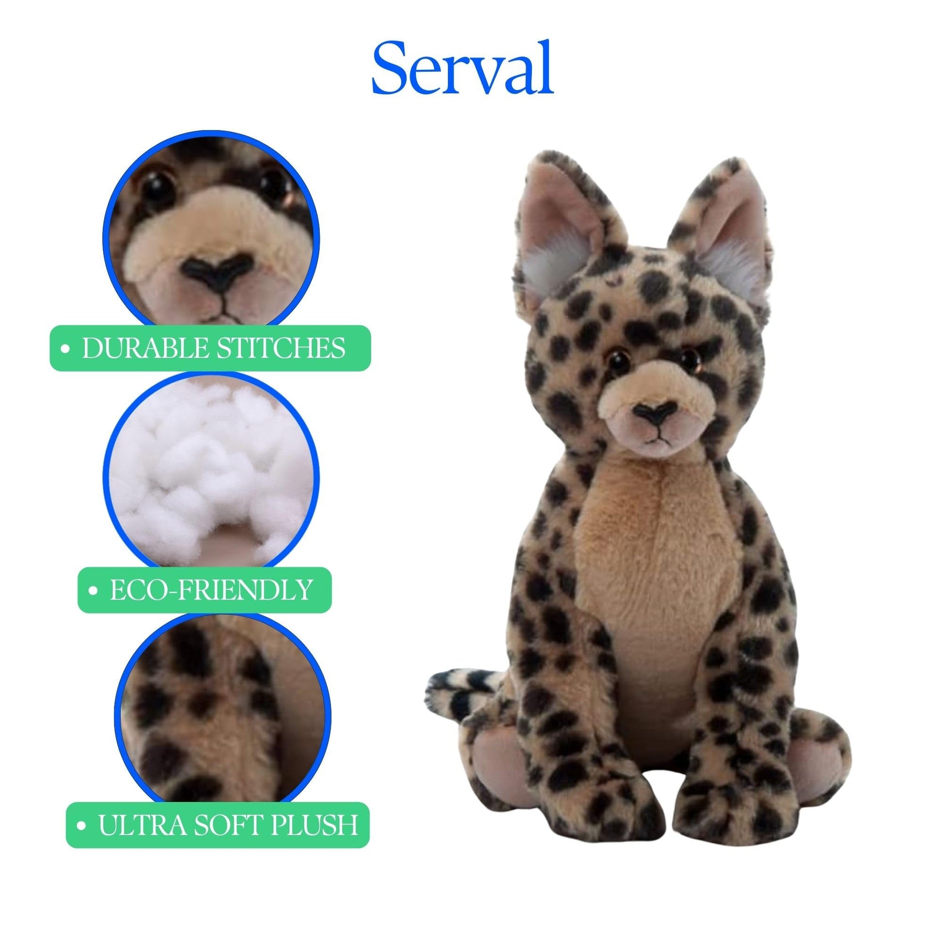 The Petting Zoo Serval Stuffed Animal Plushie, Gifts for Kids, Wild Onez Zoo Animals, Serval Plush Toy 12 inches