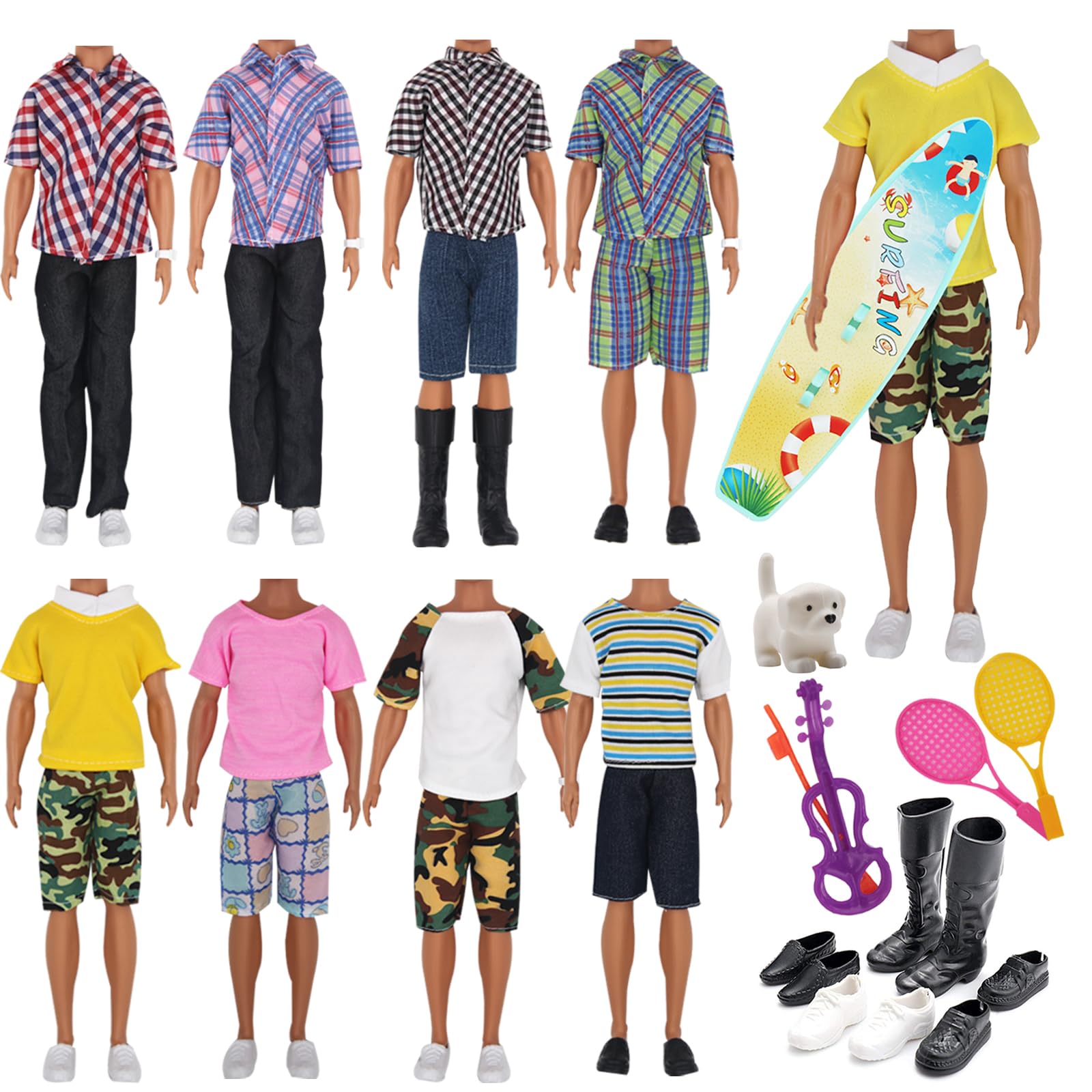 EuTengHao 25Pcs Doll Clothes and Accessories for 12 Inch Boy Dolls Includes 16 Different Wear Clothes Shirt Jeans Pants Shoes for 12'' Boyfriend Doll