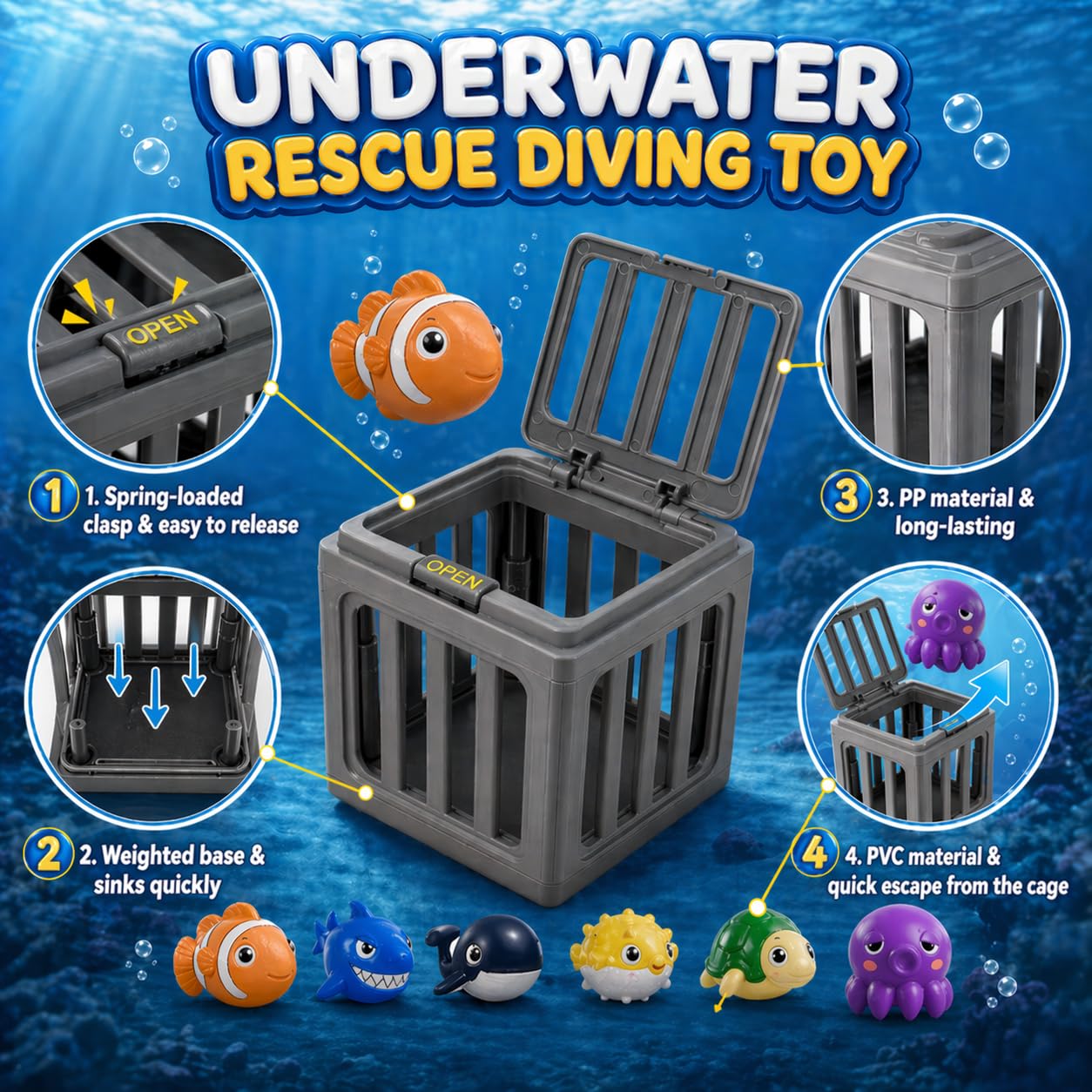 Pool Diving Toys for Kids, 6PCS Underwater Dive Rescue Toys for Pool Game