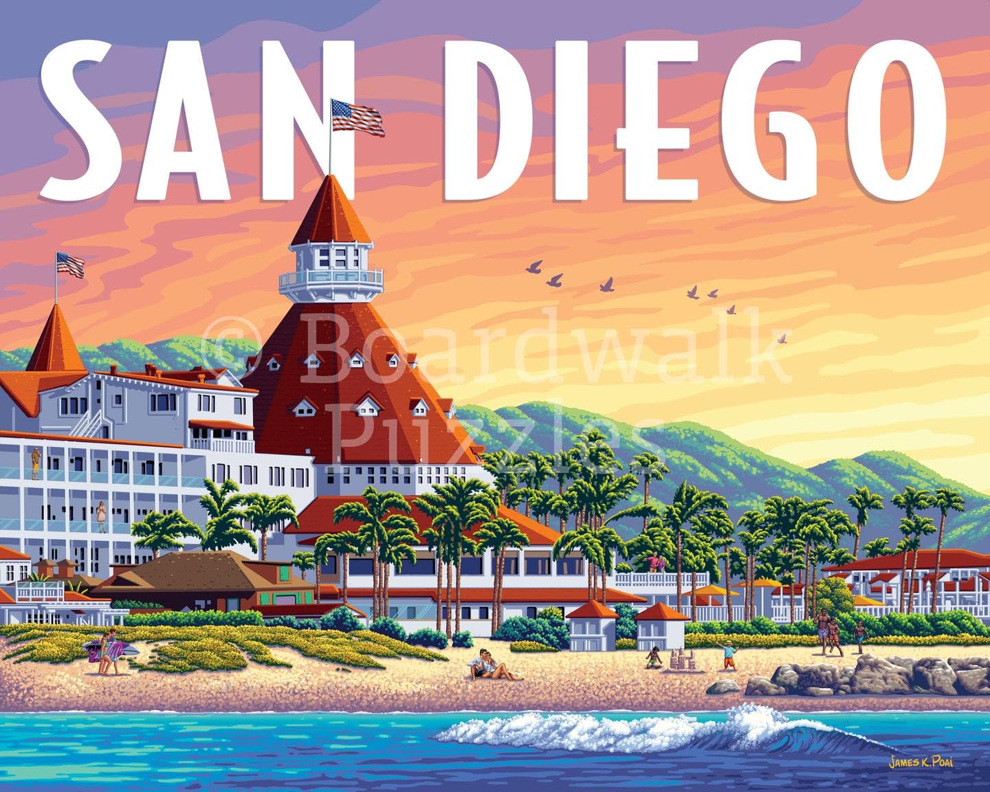 Boardwalk San Diego 500 Piece Jigsaw Puzzle Scenic California Beach Puzzles with Premium Box, Gift for Adults and Family 16"x20"