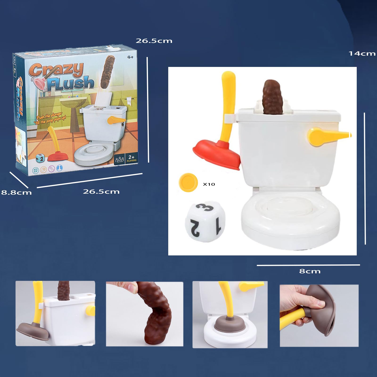 Kinaxixi Poop Shoot Game for 2-6 Players Interactiive Toliet Gags Gifts for Family Practical Joke Toys Creative Toliet Flushiing Game Funny White