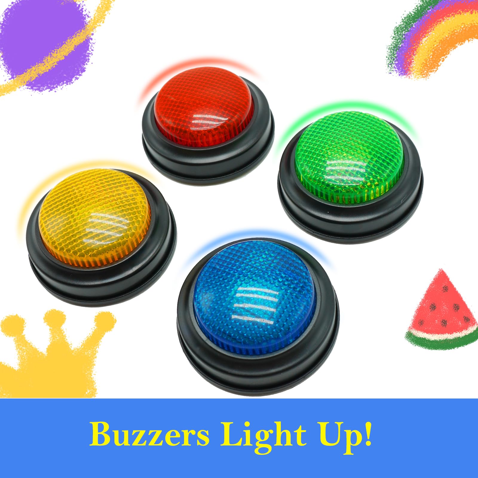 Gelabur Set of 4 Buzzers for Trivia Games, Answer Buzzers for Classroom, Family Feud Jeopardy Buzzer, Game Buzzers with Lights and Sound