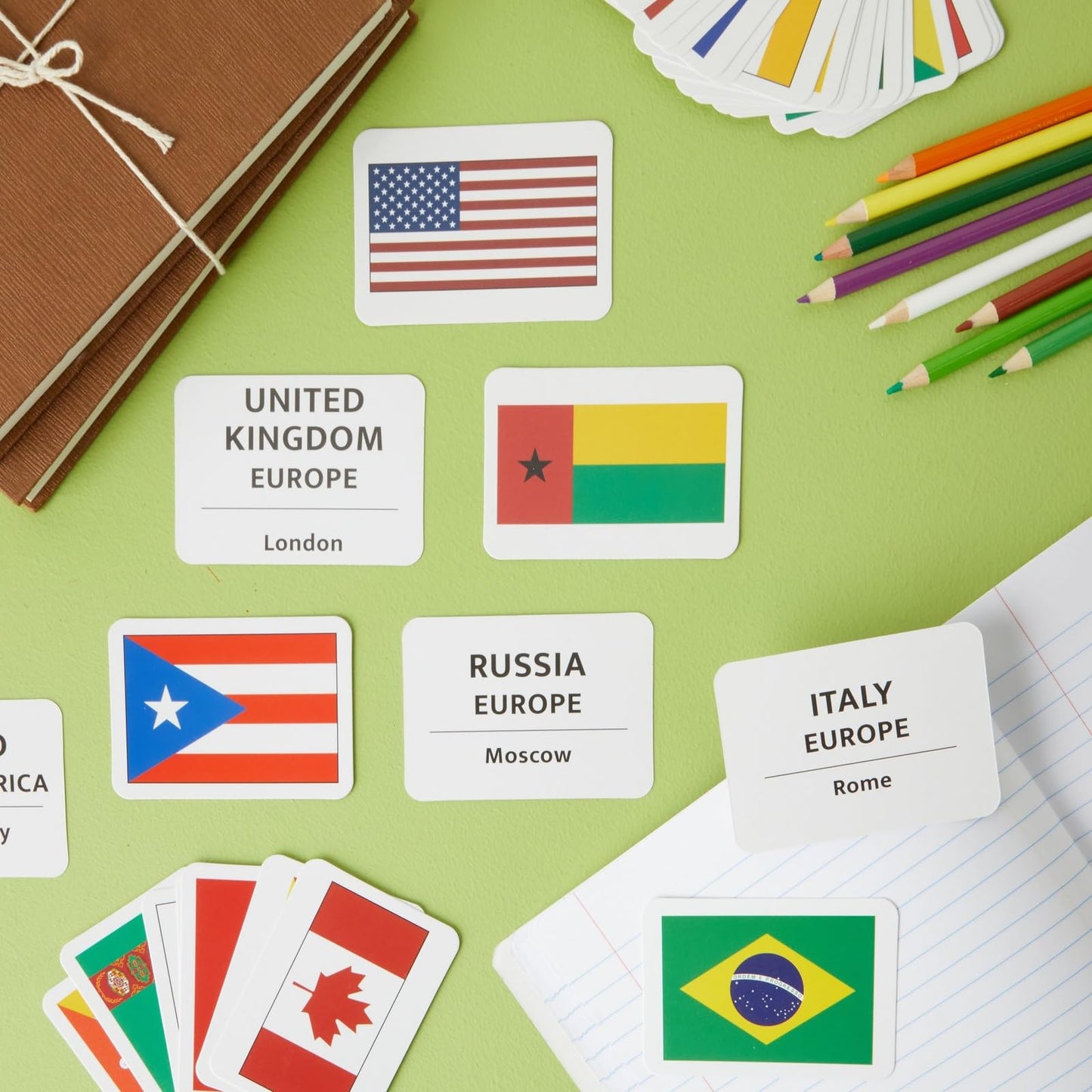 Blue Panda 205 Country Flags Flash Cards - 2.5 x 3.5 in Double-Sided Cards - Geography Learning for Kids with Capitals & Continents - World Flag