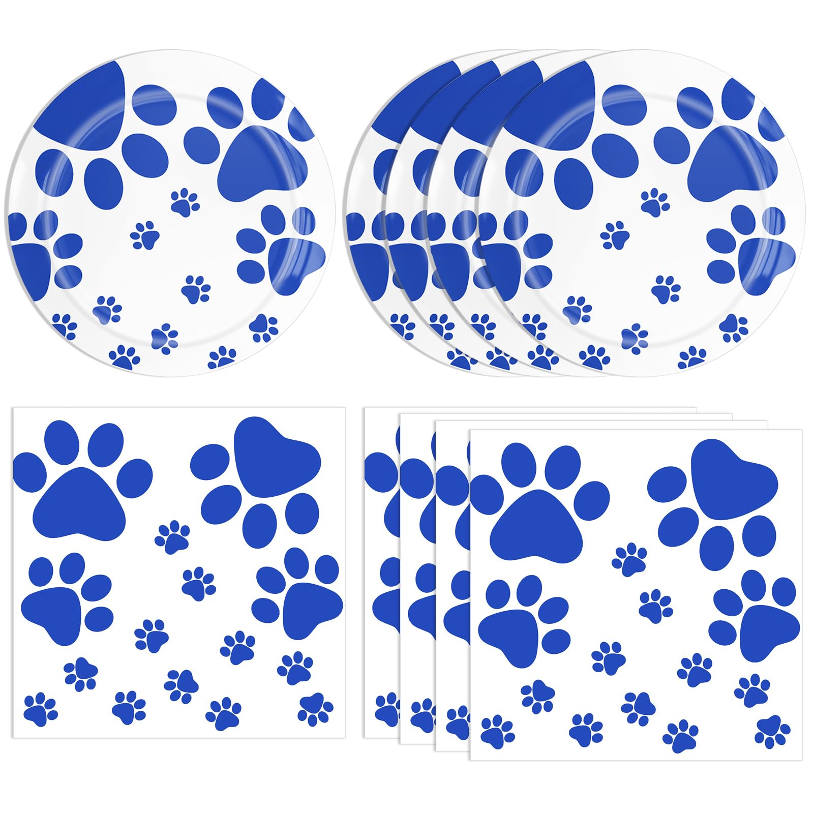 40PCS Blue Paw Print Party Supplies Dog Themed Birthday decorations Disposable Tableware Including Plates Napkins for Dog Birthday Baby Shower Pet