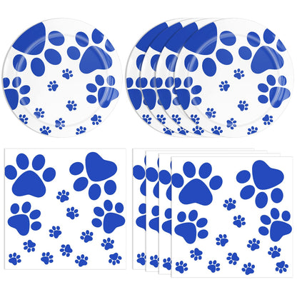 40PCS Blue Paw Print Party Supplies Dog Themed Birthday decorations Disposable Tableware Including Plates Napkins for Dog Birthday Baby Shower Pet