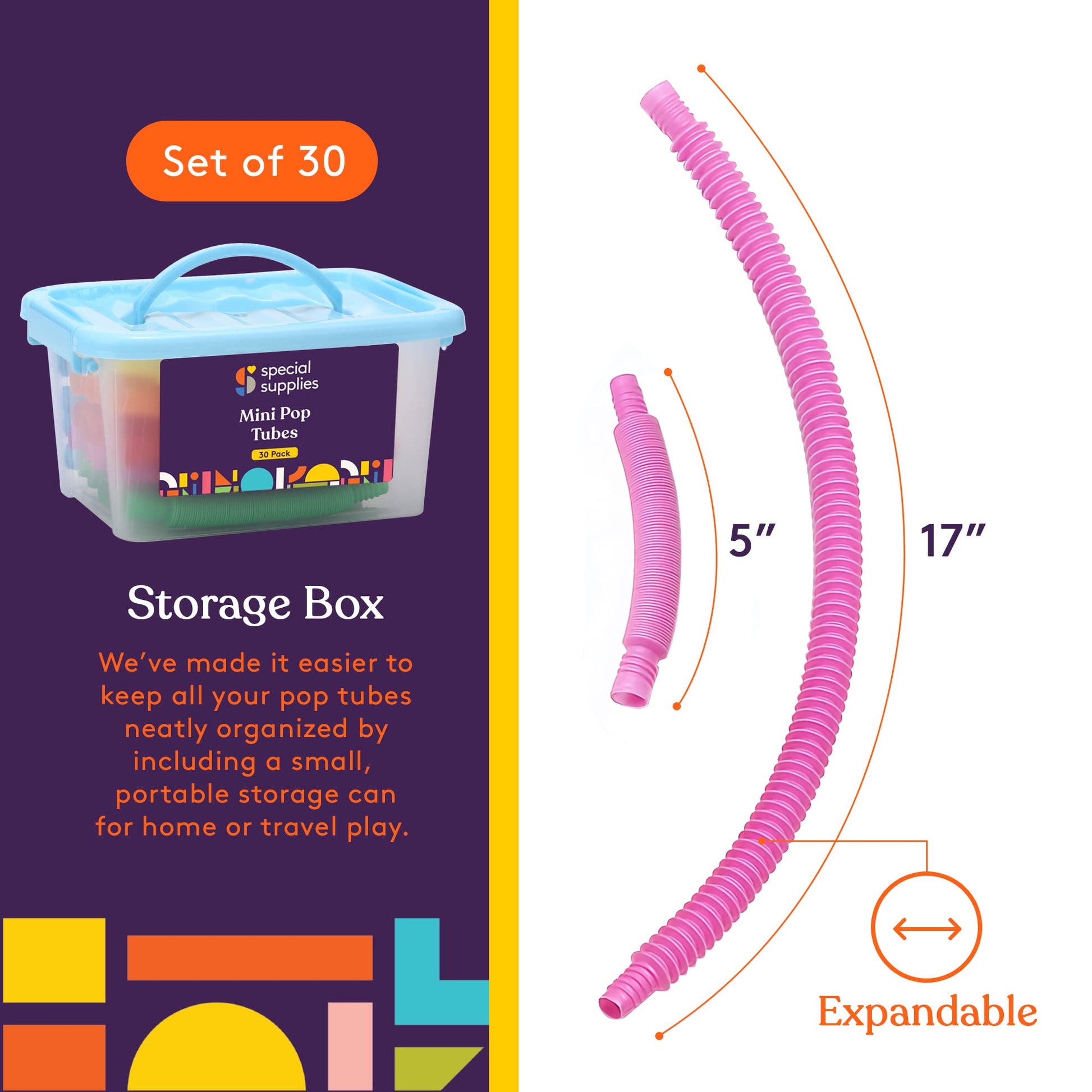 Special Supplies 30-Pack MINI Fun Pull and Pop Fun Tubes Mini for Kids Stretch, Bend, Build, and Connect Toy, Provide Tactile and Auditory Sensory