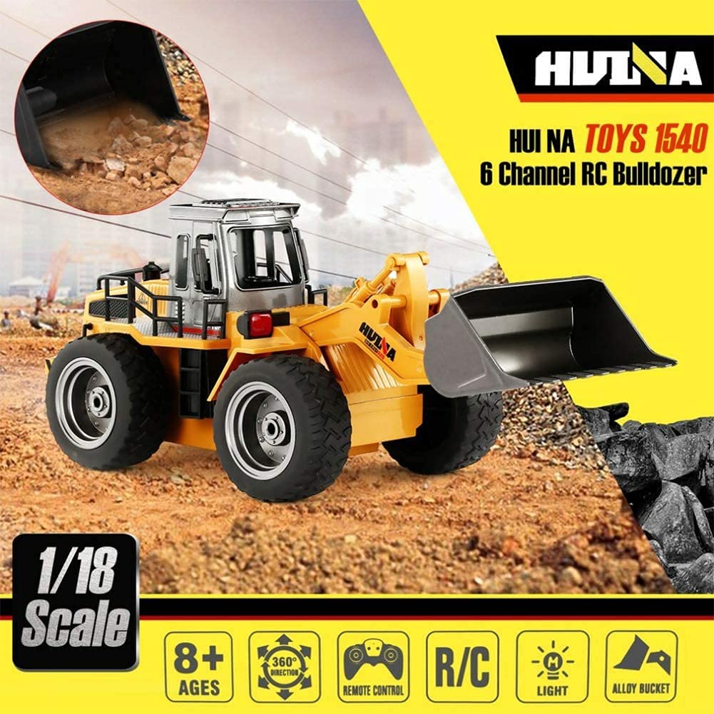 kkny Remote Control Bulldozer Toy Truck, 1/18 Scale RC Metal Rc Front Loader 4WD Construction Vehicles for Boys Girls Kids with Rechargeable Two