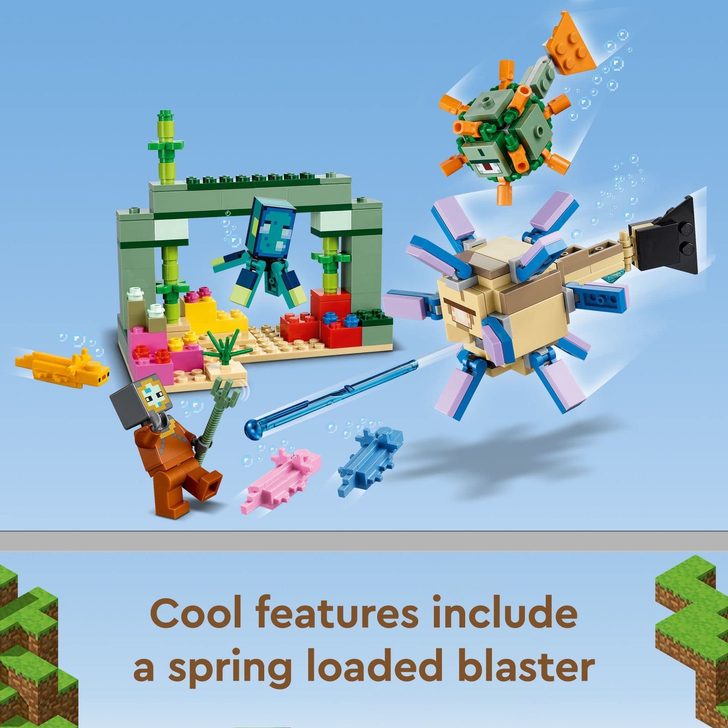 LEGO Minecraft The Guardian Battle Toy Building Set 21180 Underwater Ocean Theme with Minecraft Mobs Figures, Build a Coral Reef, Find Hidden