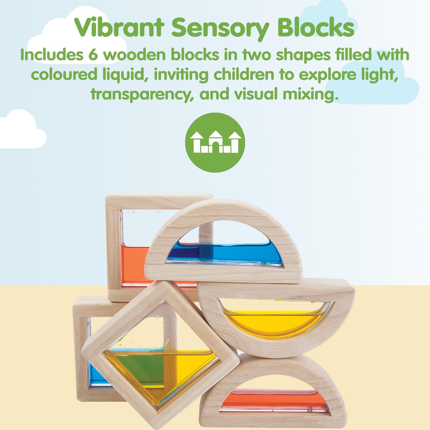 PlanToys® Water Blocks Wooden Montessori Sensory and STEM Building Toy | Light, Colour, Creativity and Fine Motor Skill Development | Eco Friendly