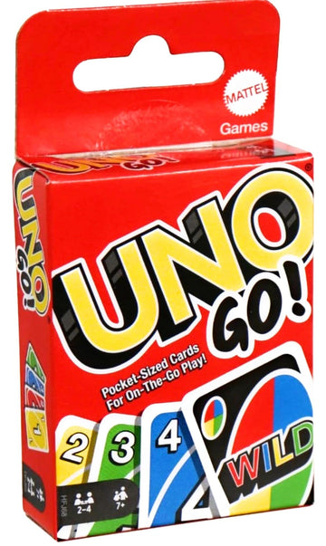 UNO GO! Pocket-Sized Cards for On The Go Play Mini Sized Playing Cards for Travel Stocking Stuffer Birthday Party Kids, Adults Family Game Night Color