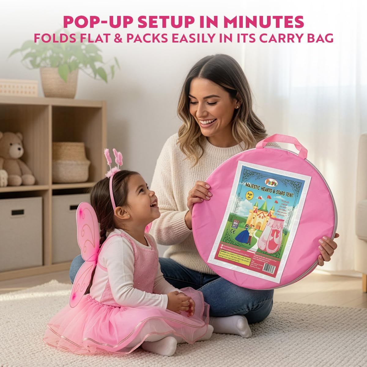 Playz 5pc Princess Castle Play Tent for Kids Glow in Dark Pink Princess Pit